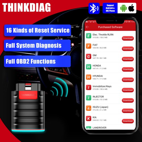 (UK/US/EU Ship) Thinkdiag Bidirectional OBDII Bluetooth Scanner for iPhone & Android with 16 Reset Services & 3 Free Software