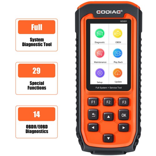 GODIAG GD201 Professional OBDII All-makes Full System Diagnostic Tool with 29 Service DPF ABS Airbag Oil Light Reset