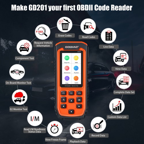 GODIAG GD201 Professional OBDII All-makes Full System Diagnostic Tool with 29 Service DPF ABS Airbag Oil Light Reset