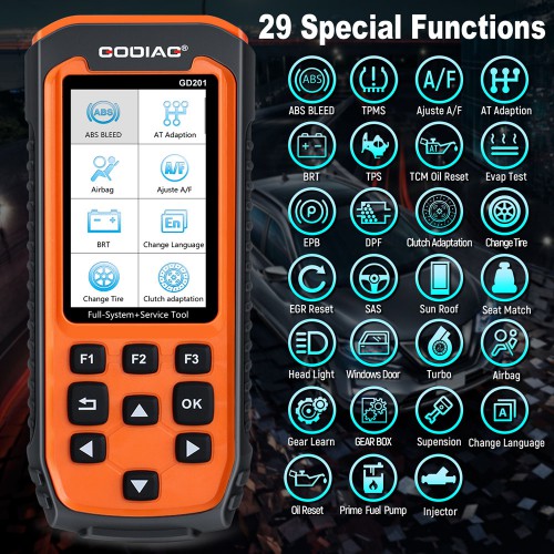 GODIAG GD201 Professional OBDII All-makes Full System Diagnostic Tool with 29 Service DPF ABS Airbag Oil Light Reset