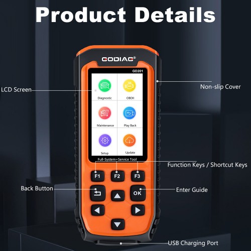 GODIAG GD201 Professional OBDII All-makes Full System Diagnostic Tool with 29 Service DPF ABS Airbag Oil Light Reset