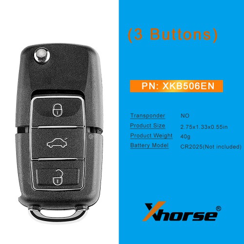 Xhorse XKB506EN Wire Remote Key for VW B5 (Black) 3 Buttons 5pcs/lot