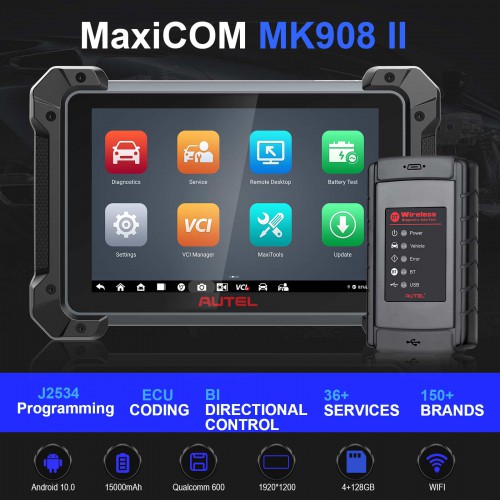 2024 Autel MaxiCOM MK908 II J2534 Reprogramming Tool with OE Coding Adaption, 36 Service Active Test, Android 10, 4+128G Upgraded of Autel MK908