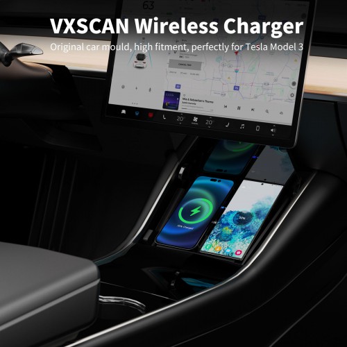 Vxscan Wireless Charger M3 on Tesla Model 3 for Qi-compliant Apple and Android Phones