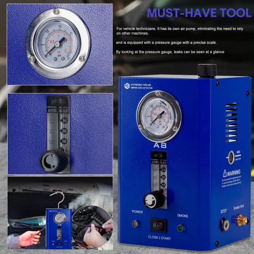 A8 Automative Leak Tester with Flow Meter & the Pressure Gauge Test Leak in Vehicle Pipe Systems for Cars, Motorcycles, Snowmobiles, ATV, Boats