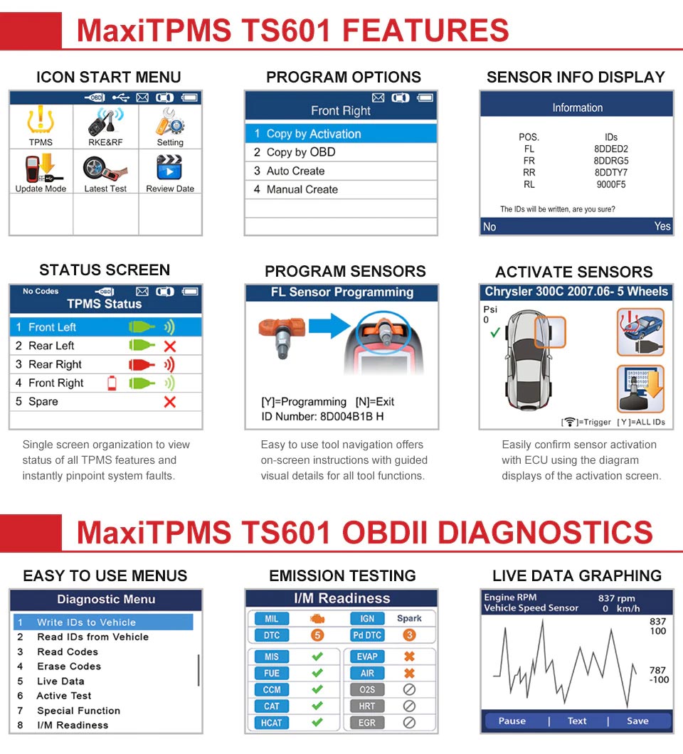 Autel MaxiTPMS TS601 Features